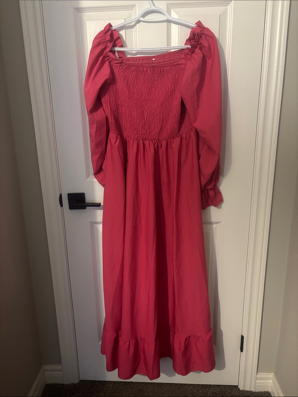 Girls' Pink Long Sleeve Smocked Midi Dress